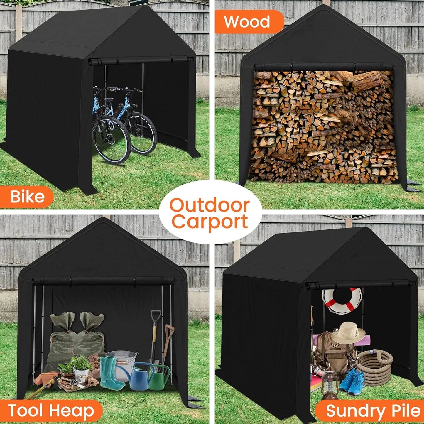 Outdoor 6x8 ft Storage Shed, Canopy Carport Heavy Duty Metal