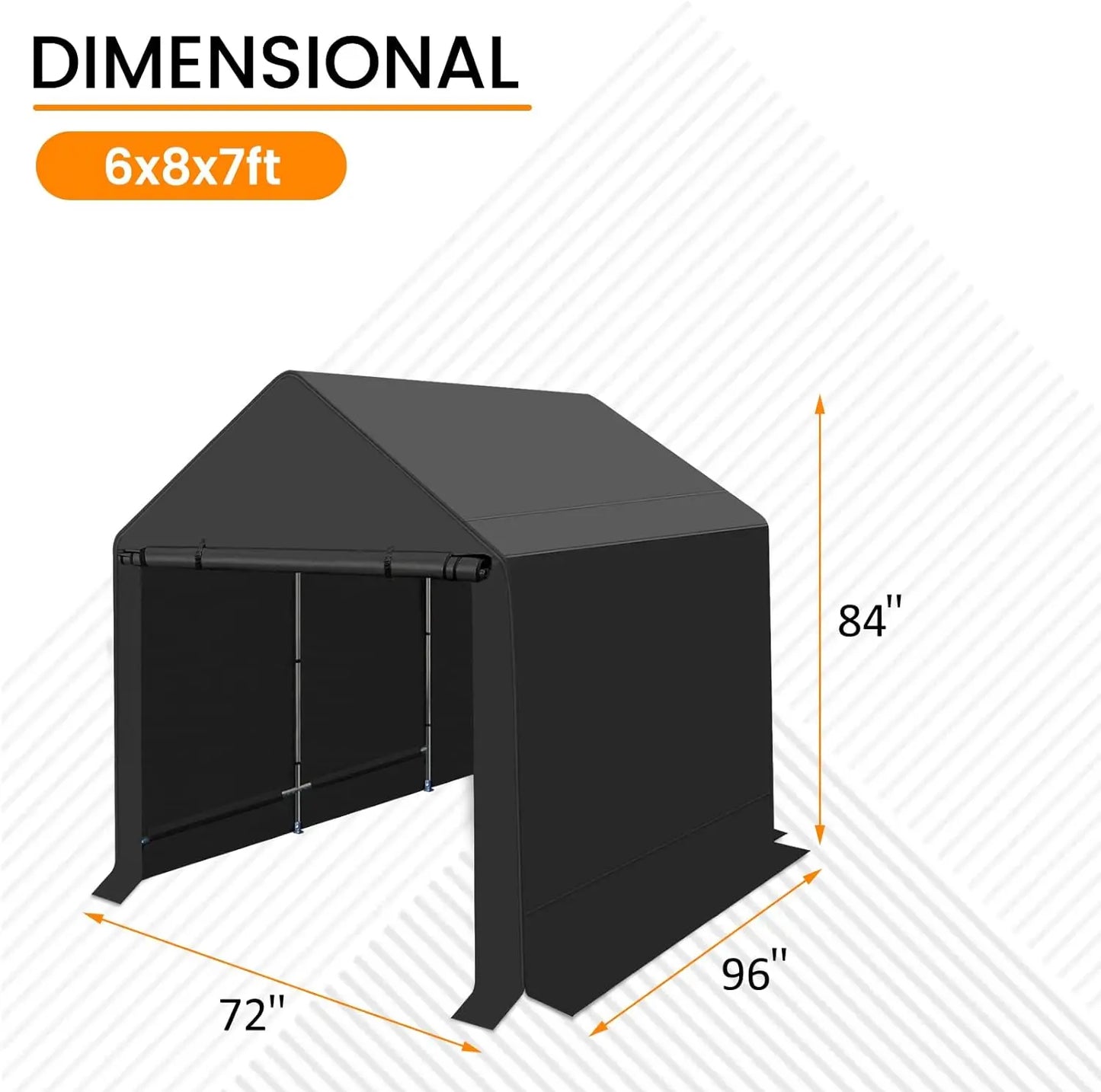 Outdoor 6x8 ft Storage Shed, Canopy Carport Heavy Duty Metal